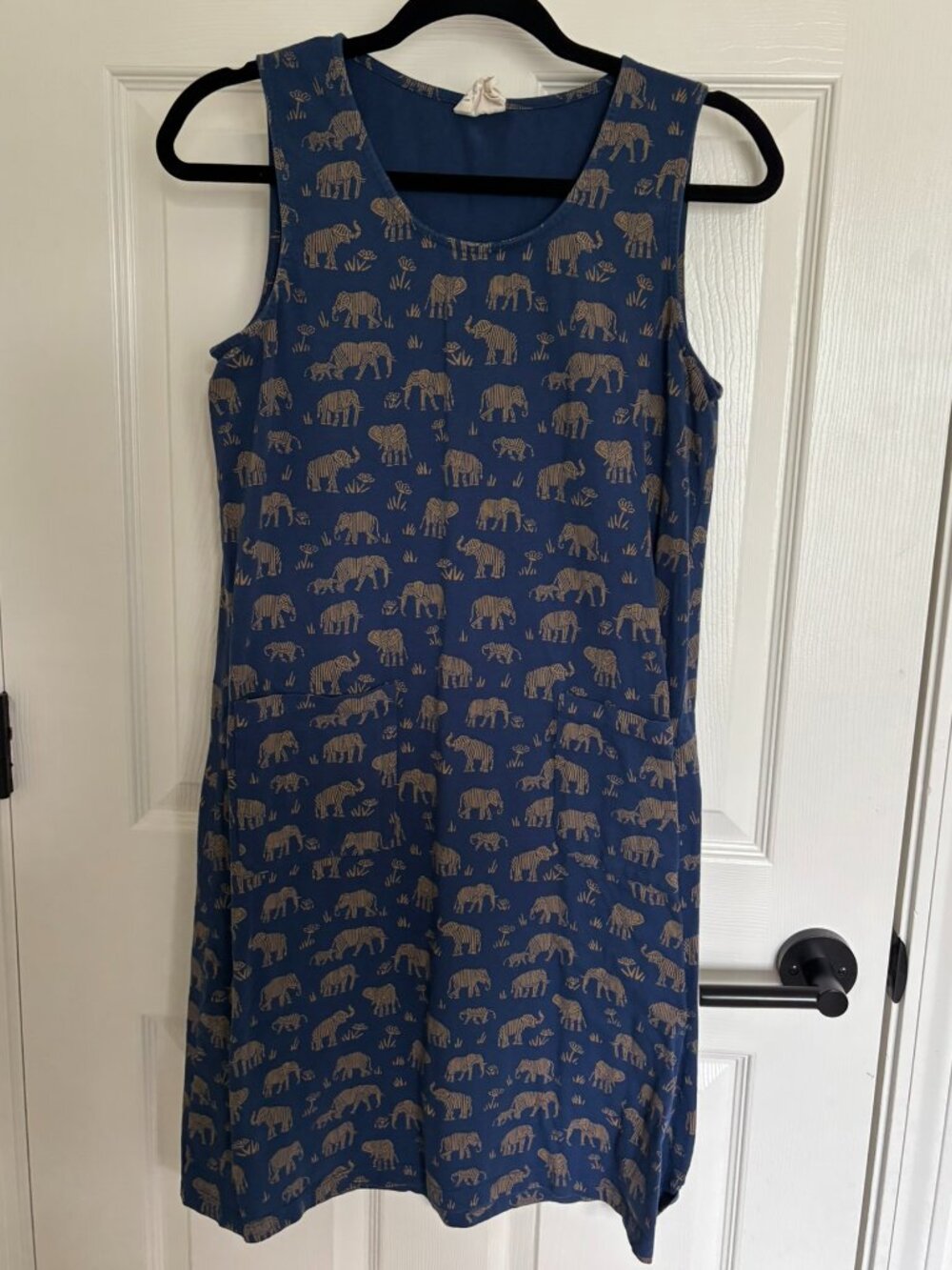 Mata Traders Cotton Elephant Safari Dress with Flowers Navy Blue Small Teacher